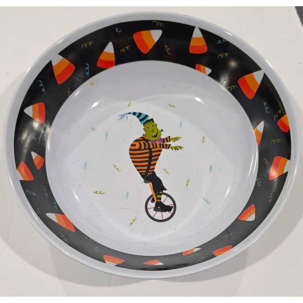 Greenbrier Intl Halloween Frankenstein Candy Corn 10in Plastic Bowl MW Safe